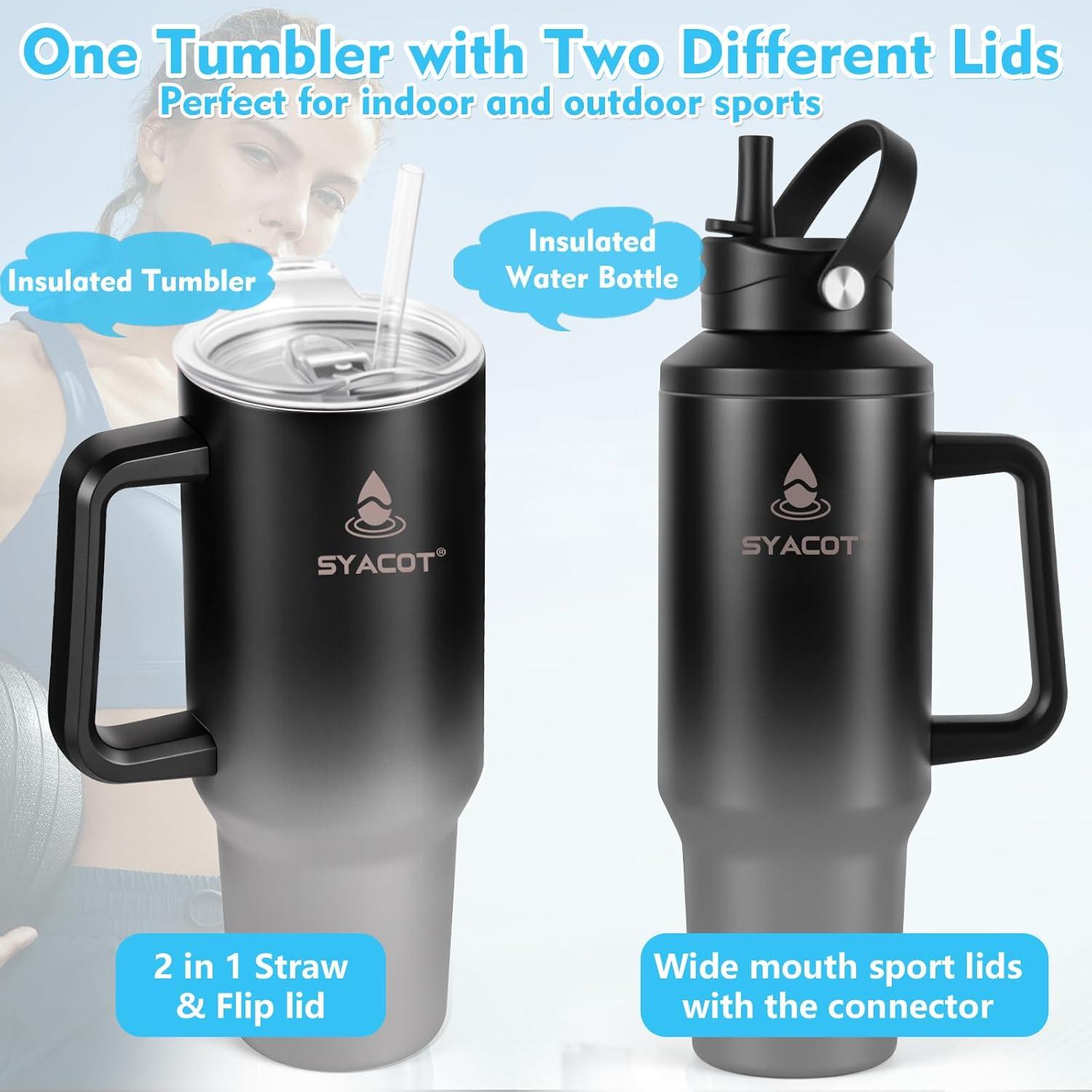 Taza Aislada 40 oz SYACOT con Asa y Popote - Acero Inoxidable