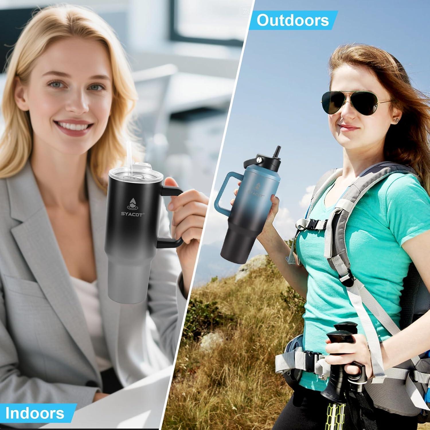 Taza Aislada 40 oz SYACOT con Asa y Popote - Acero Inoxidable