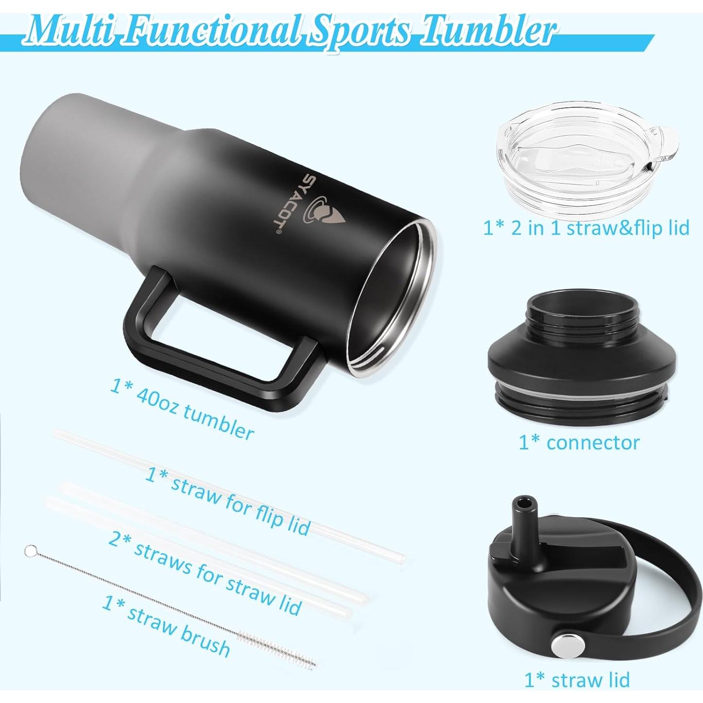 Taza Aislada 40 oz SYACOT con Asa y Popote - Acero Inoxidable