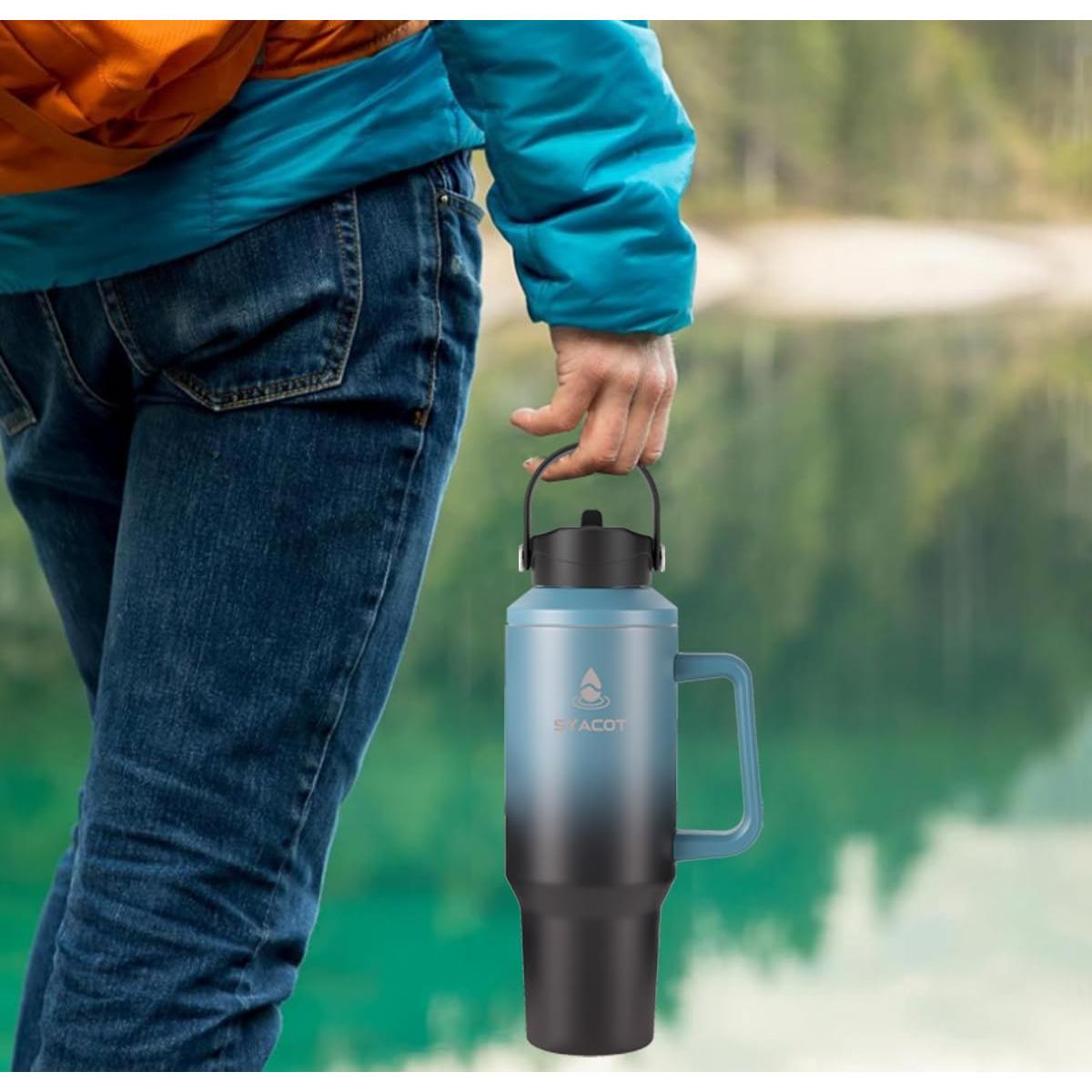 Taza Aislada 40 oz SYACOT con Asa y Popote - Acero Inoxidable