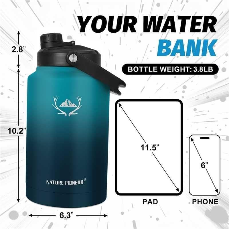 Botella de Agua Aislada NATURE PIONEOR 128 oz Azul Malachite