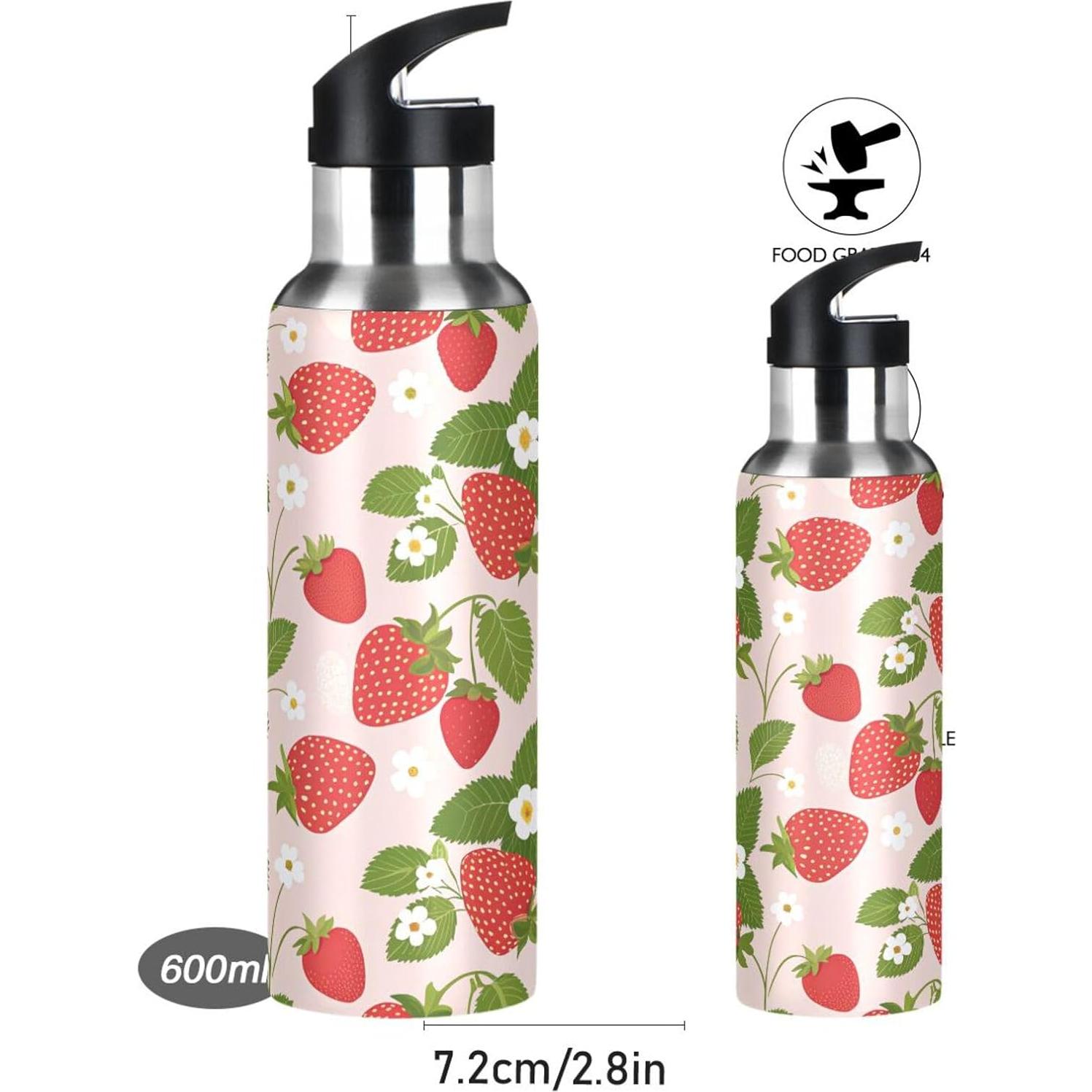 Botella de Agua Aislada Kigai 600ml con Tapa y Popote Libre de BPA