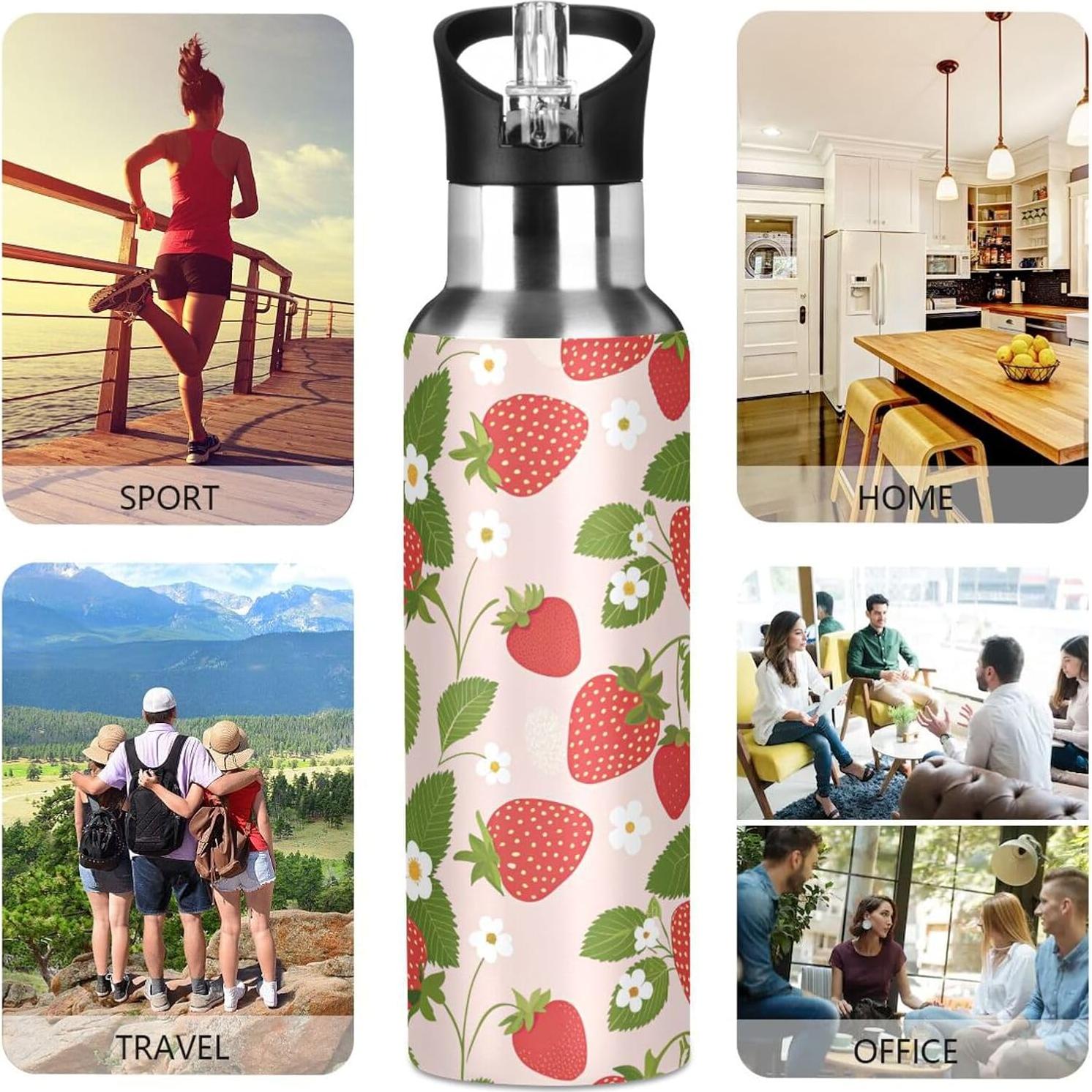 Botella de Agua Aislada Kigai 600ml con Tapa y Popote Libre de BPA