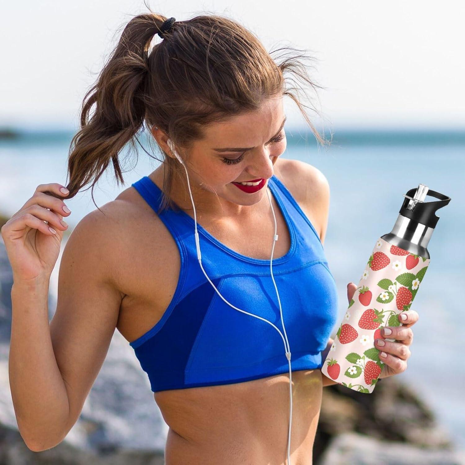 Botella de Agua Aislada Kigai 600ml con Tapa y Popote Libre de BPA