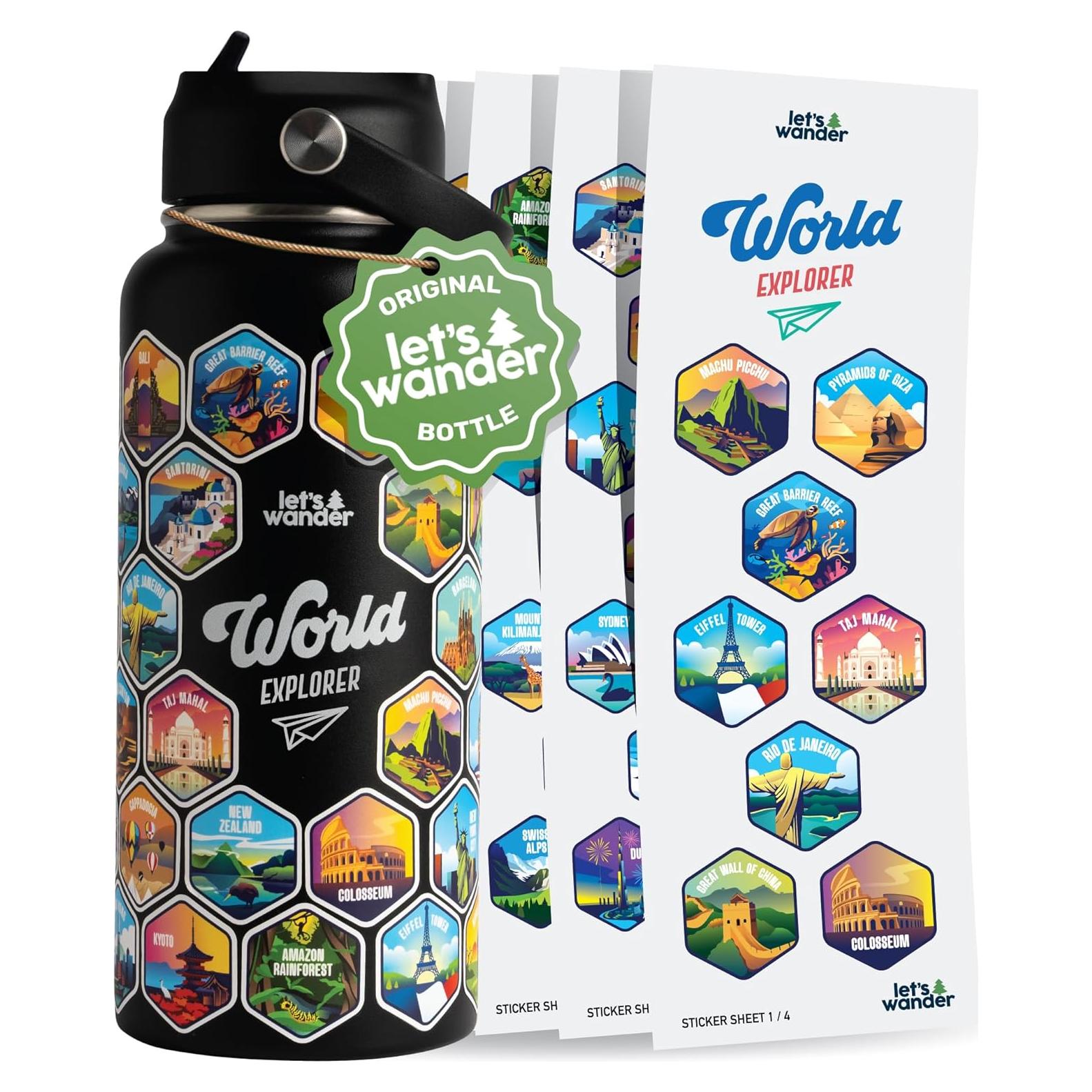 Botella de Agua Let's Wander 0.95L Acero Inoxidable con Calcomanías