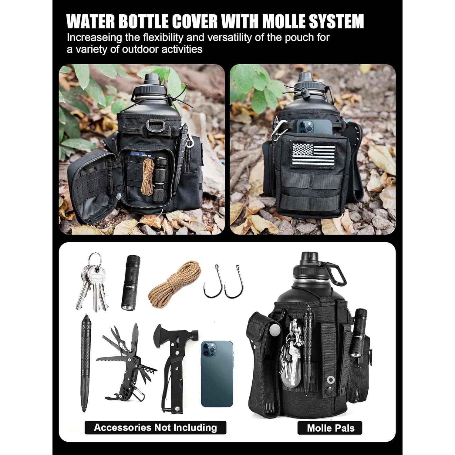 Botella de Agua Táctica Banloga 64 oz Acero Inoxidable Negro