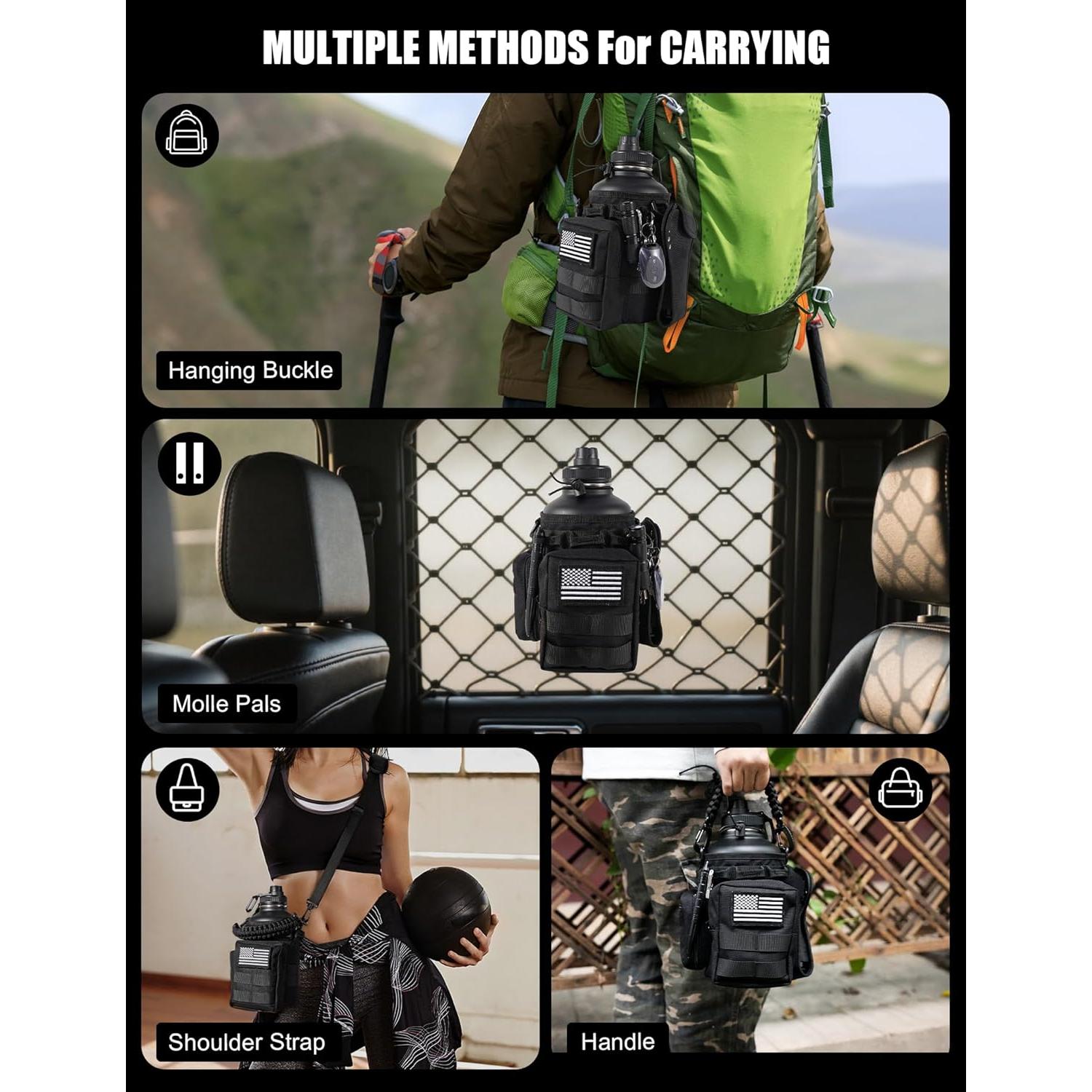 Botella de Agua Táctica Banloga 64 oz Acero Inoxidable Negro