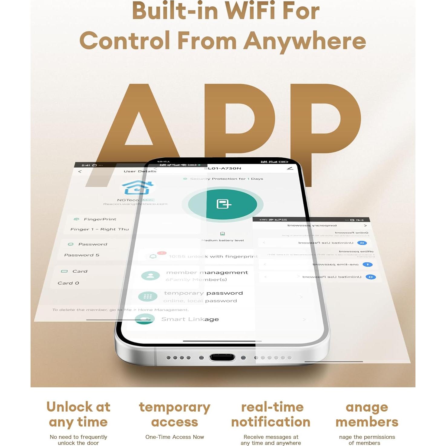 Cerradura Inteligente NGTeco SL01-A730N con Huella Dactilar