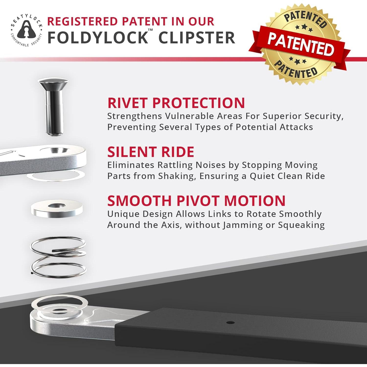 Seatylock FoldyLock Clipster Folding Bike Lock - Wearable Compact Bicycle Lock - Lightweight Smart Bike Security Accessory with Key Set for Bikes E Bikes and Scooters - 29.5"