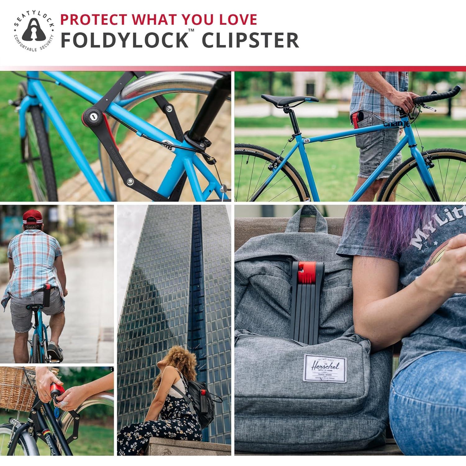 Seatylock FoldyLock Clipster Folding Bike Lock - Wearable Compact Bicycle Lock - Lightweight Smart Bike Security Accessory with Key Set for Bikes E Bikes and Scooters - 29.5"