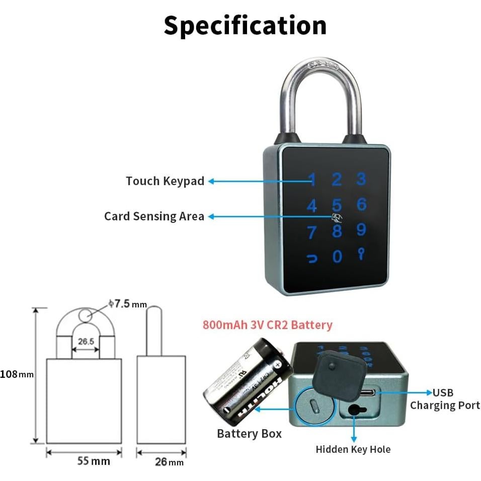 Candado Inteligente UCB Bluetooth con Teclado Táctil 10.8cm