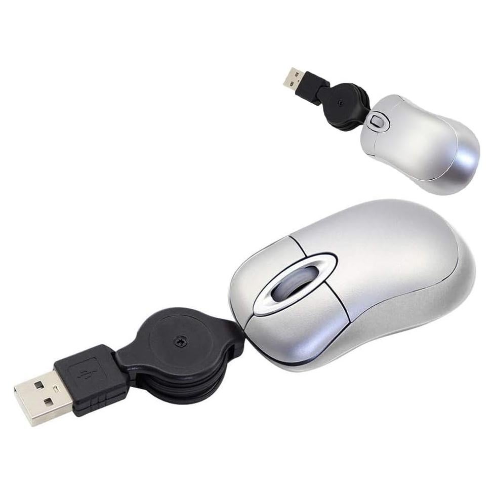 Ratón Mini SXBan con Cable Retráctil Óptico USB-A Plata