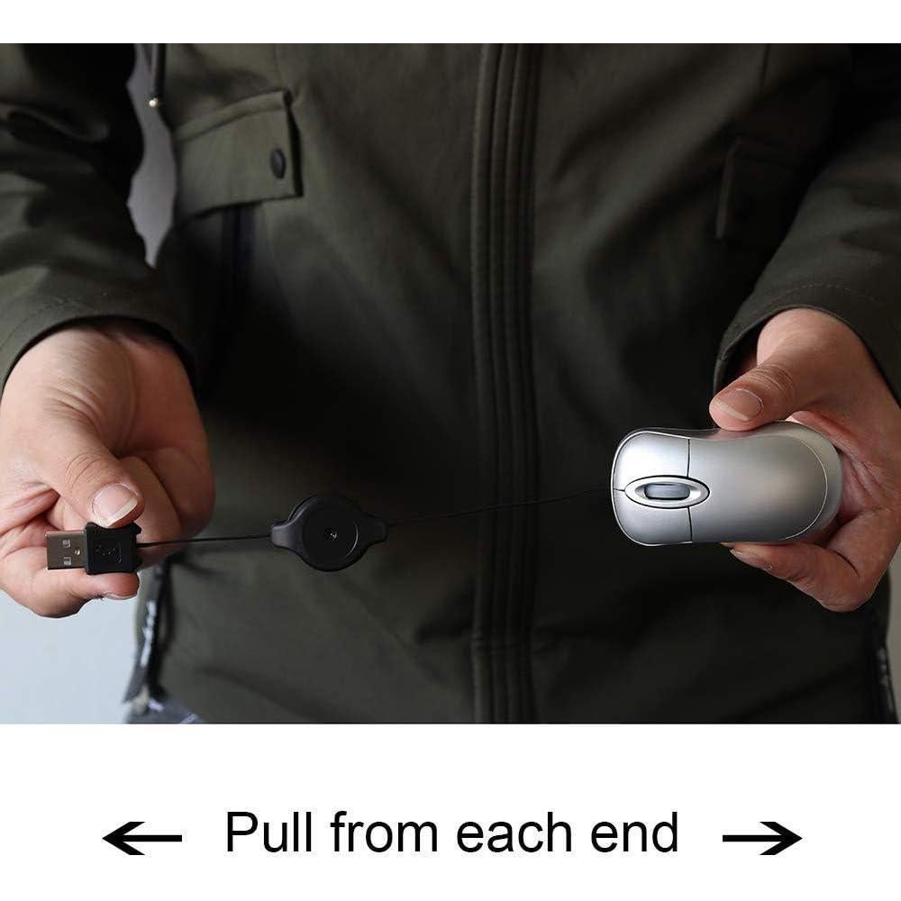 Ratón Mini SXBan con Cable Retráctil Óptico USB-A Plata