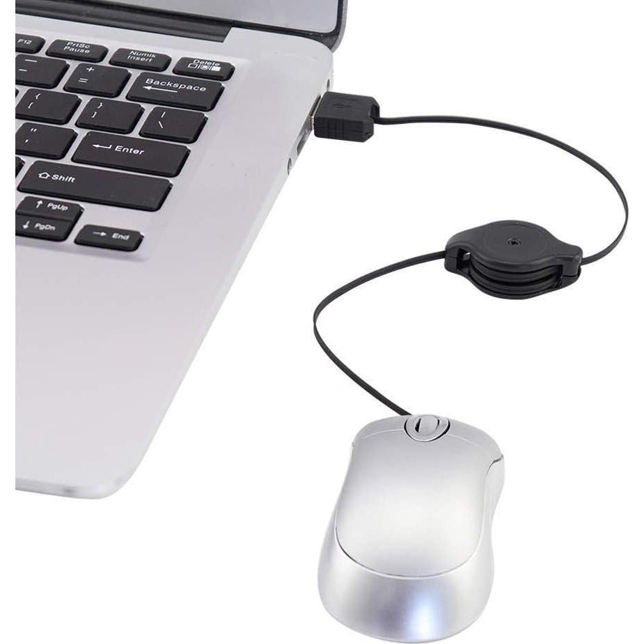 Ratón Mini SXBan con Cable Retráctil Óptico USB-A Plata