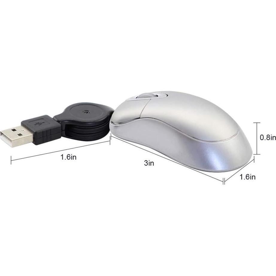 Ratón Mini SXBan con Cable Retráctil Óptico USB-A Plata