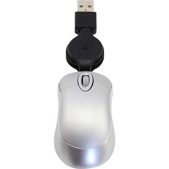 Ratón Mini SXBan con Cable Retráctil Óptico USB-A Plata
