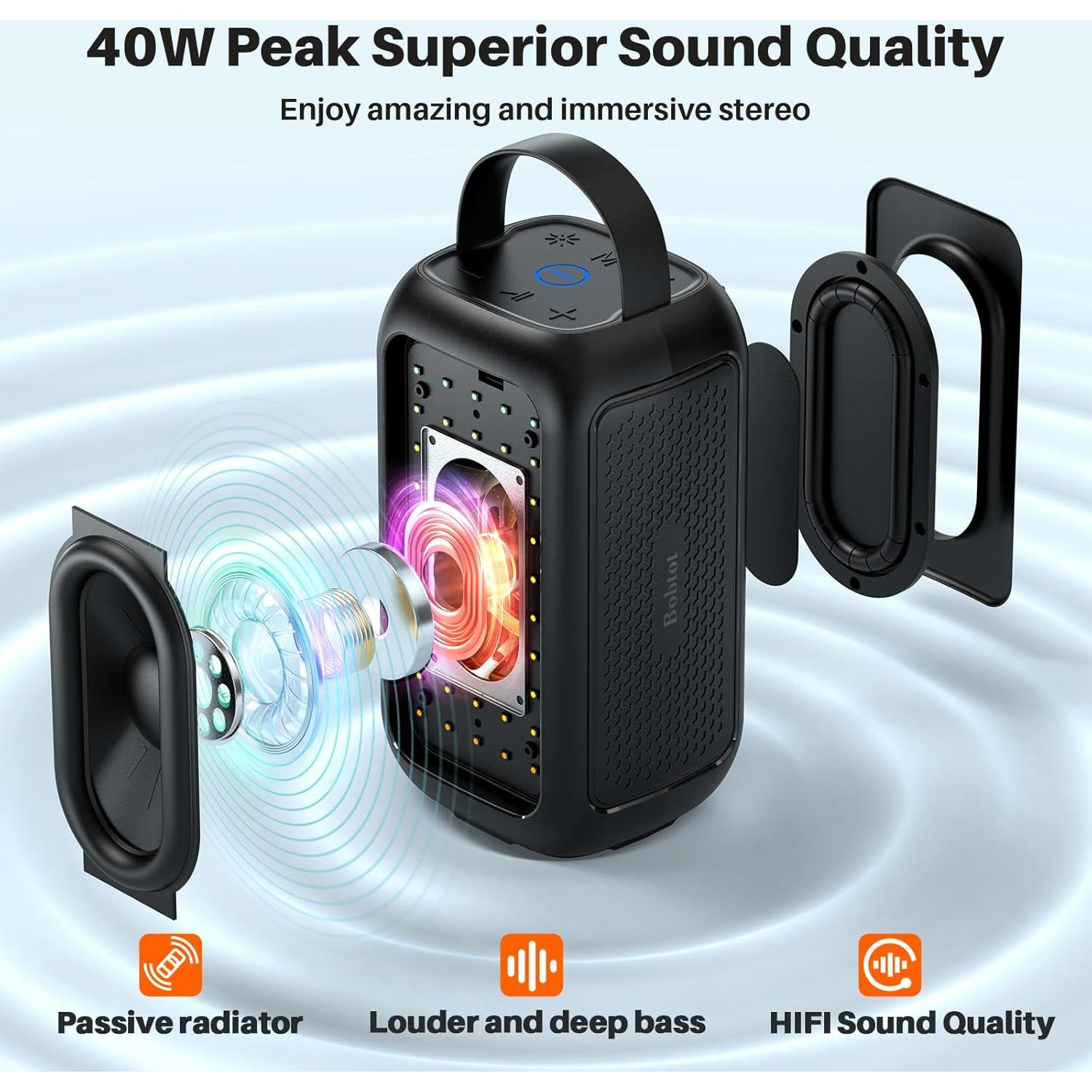 Altavoz Bluetooth Portátil Bobtot 40W con Micrófono Inalámbrico