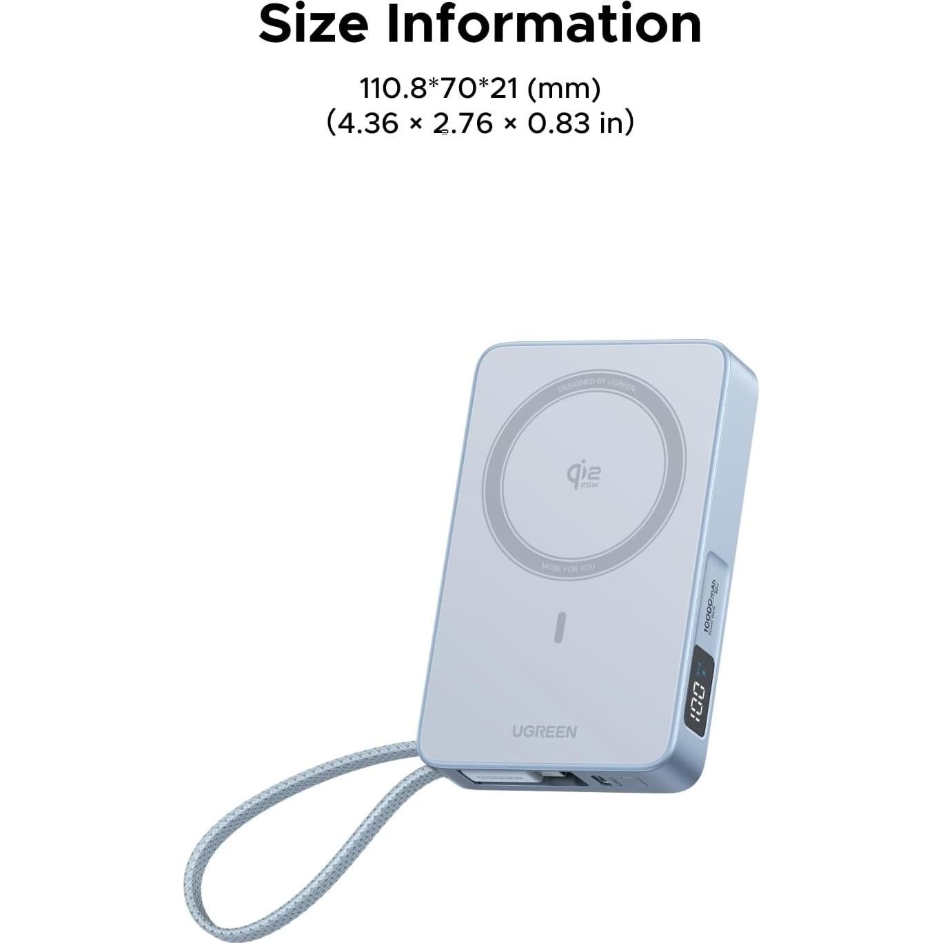 Batería Externa UGREEN 10,000mAh Carga Inalámbrica Qi2 25W