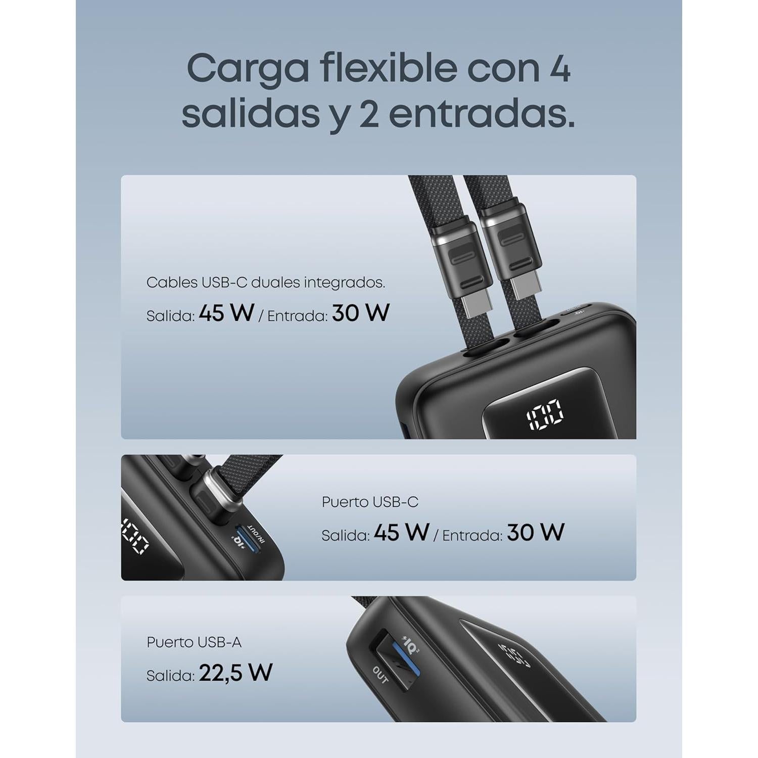 Power Bank Anker Zolo 20,000mAh Carga Rápida 45W USB-C Duales