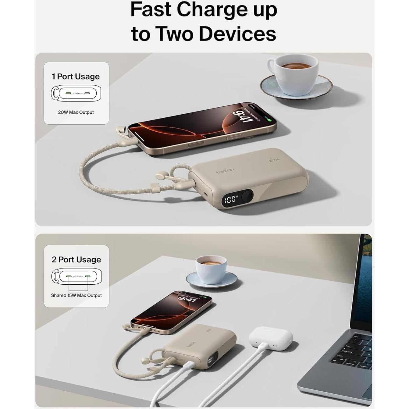 Cargador Portátil Belkin 10,000mAh USB-C 20W Pantalla Digital