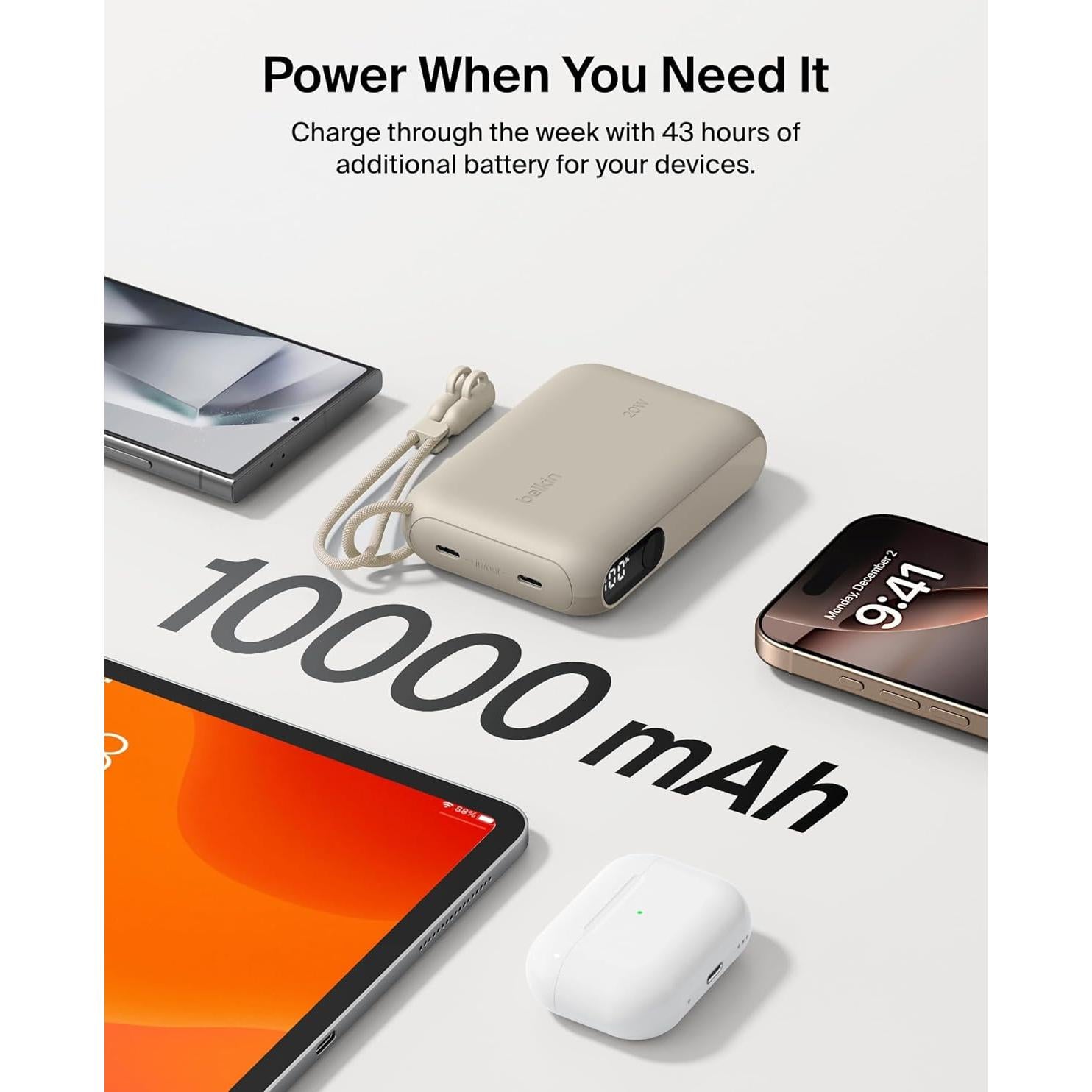 Cargador Portátil Belkin 10,000mAh USB-C 20W Pantalla Digital