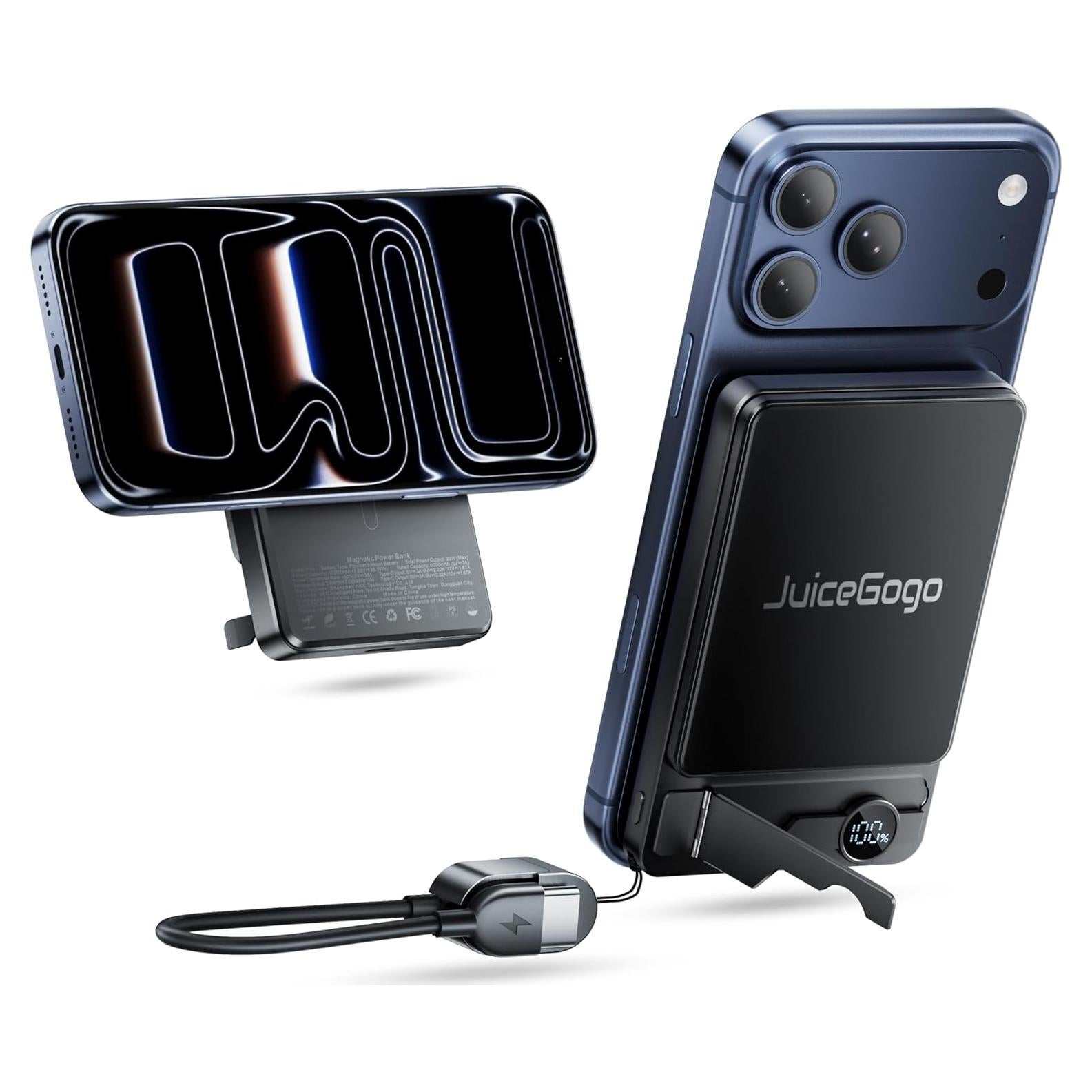 Cargador portátil JuiceGogo MagSafe 10000mAh 15W Qi2 Negro