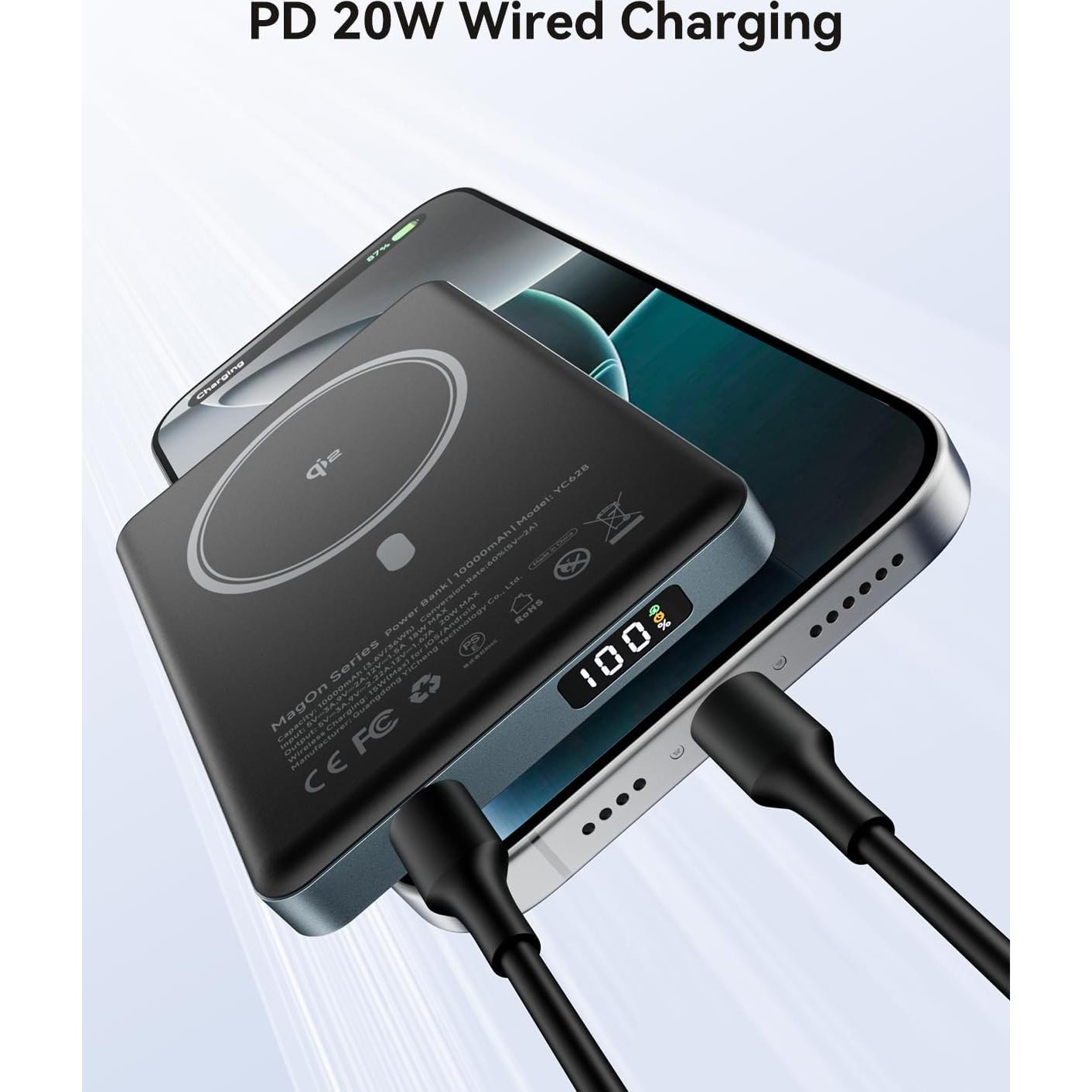 Cargador Portátil Kuulaa 10,000mAh Qi2 MagSafe 15W Gris