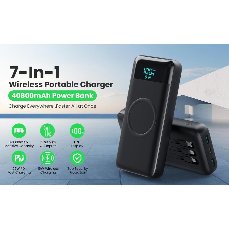 Cargador Portátil Inalámbrico FOCHEW 40,800mAh 15W USB-C