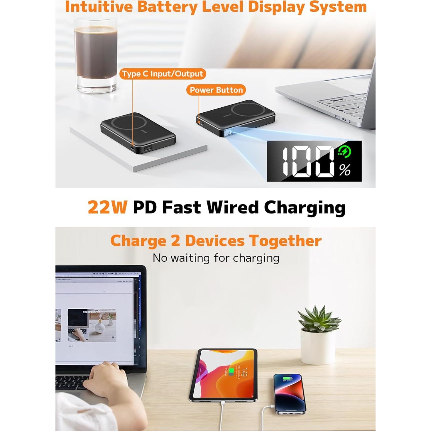 Cargador portátil MagSafe 10000mAh inalámbrico 20W LED