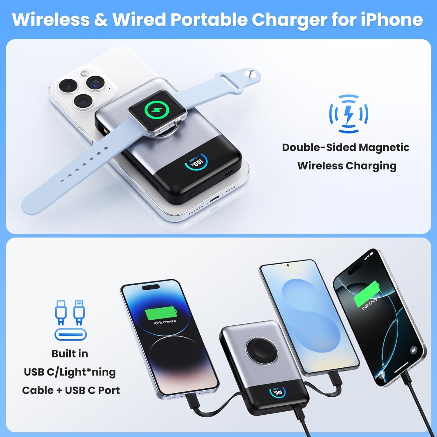 Cargador Portátil Magnético 10800mAh para iPhone y Apple Watch