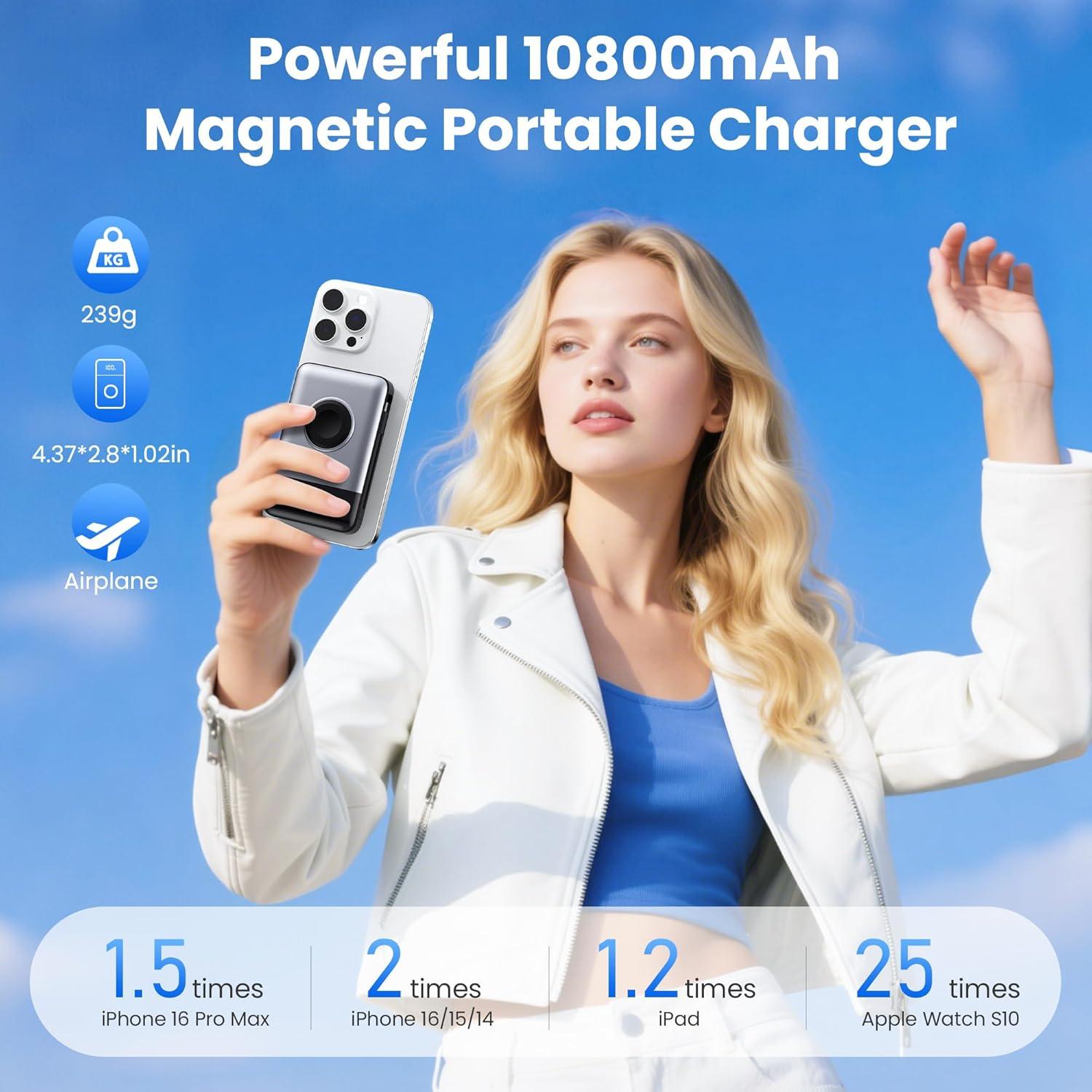 Cargador Portátil Magnético 10800mAh para iPhone y Apple Watch