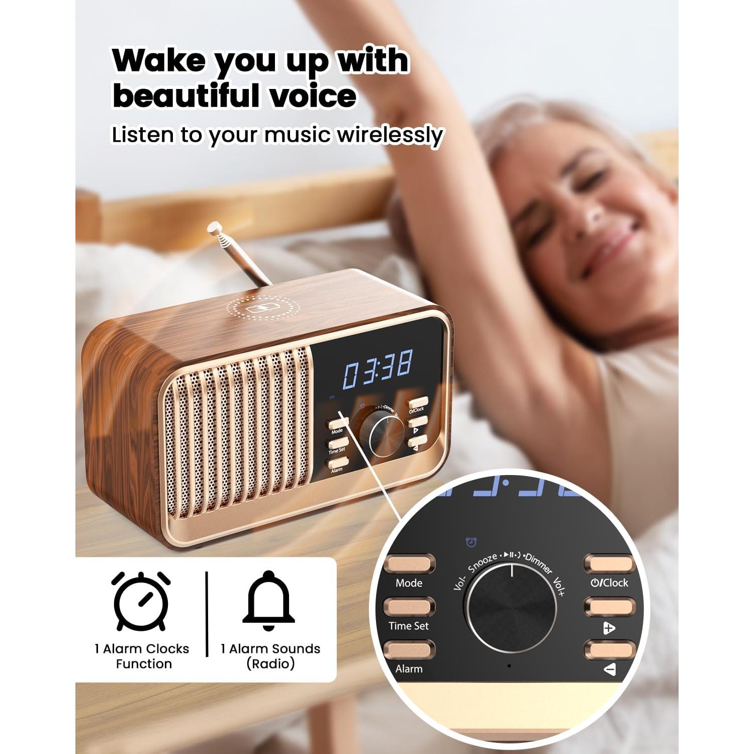 Reloj Despertador MONODEAL WD700 Retro con Bluetooth y Carga Inalámbrica