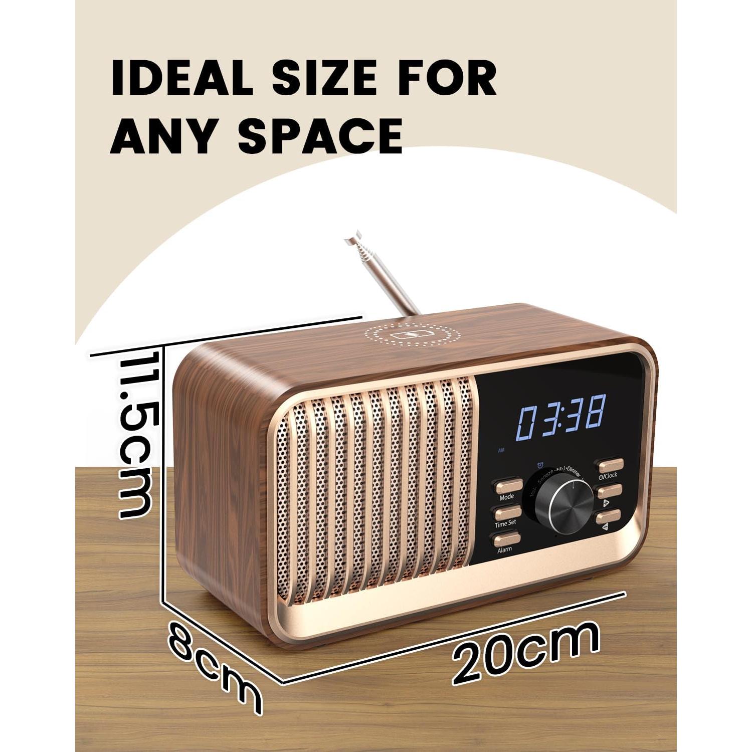 Reloj Despertador MONODEAL WD700 Retro con Bluetooth y Carga Inalámbrica