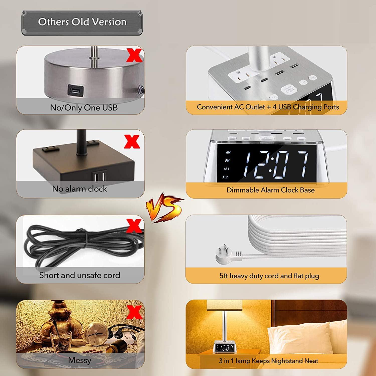 Lámpara de Mesa Yostyle 3 en 1 con Carga USB y Reloj