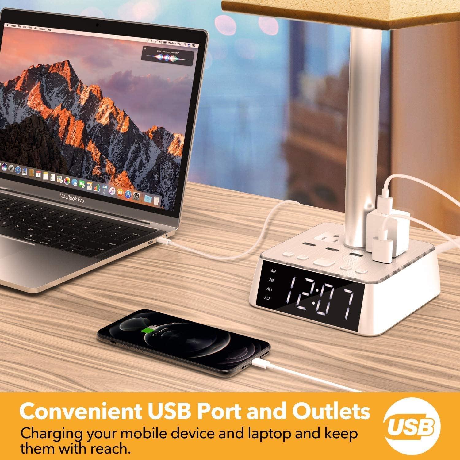 Lámpara de Mesa Yostyle 3 en 1 con Carga USB y Reloj