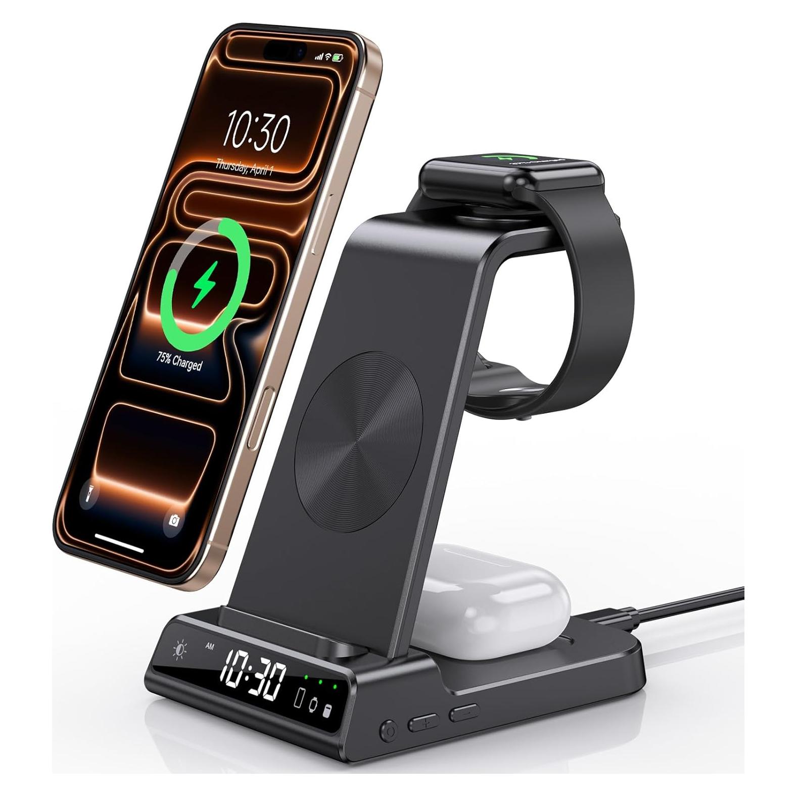 Cargador Inalámbrico 3 en 1 Elecdov para iPhone, iWatch y AirPods