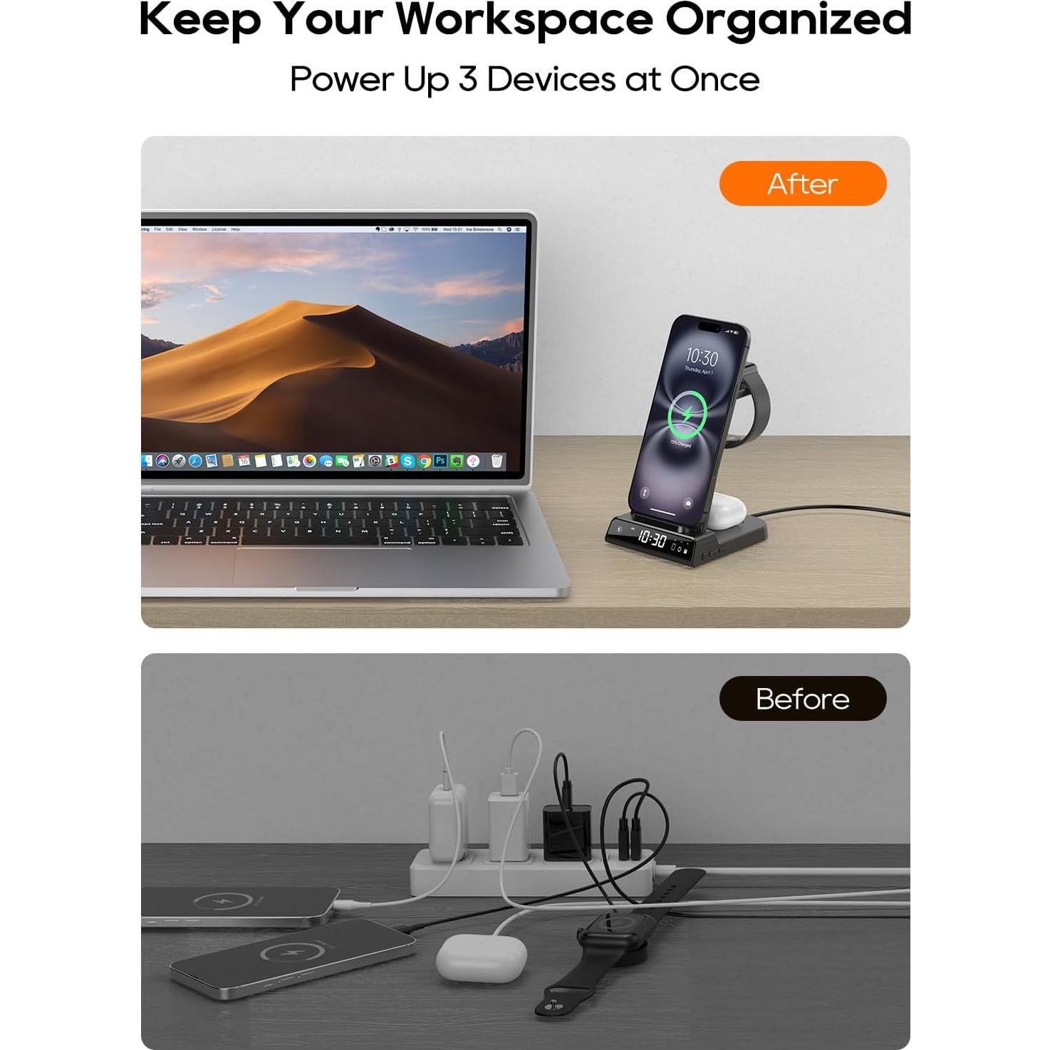 Cargador Inalámbrico 3 en 1 Elecdov para iPhone, iWatch y AirPods