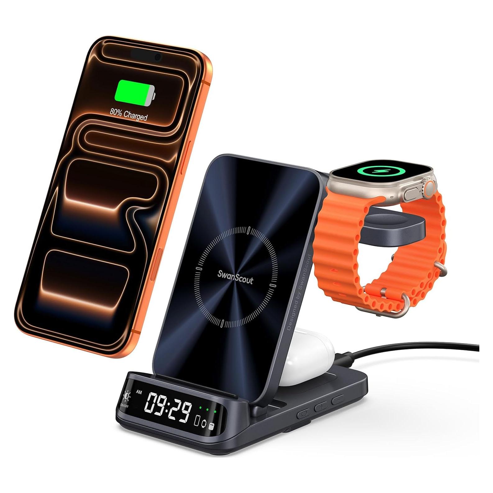Cargador Inalámbrico 3 en 1 SwanScout para iPhone y Apple Watch
