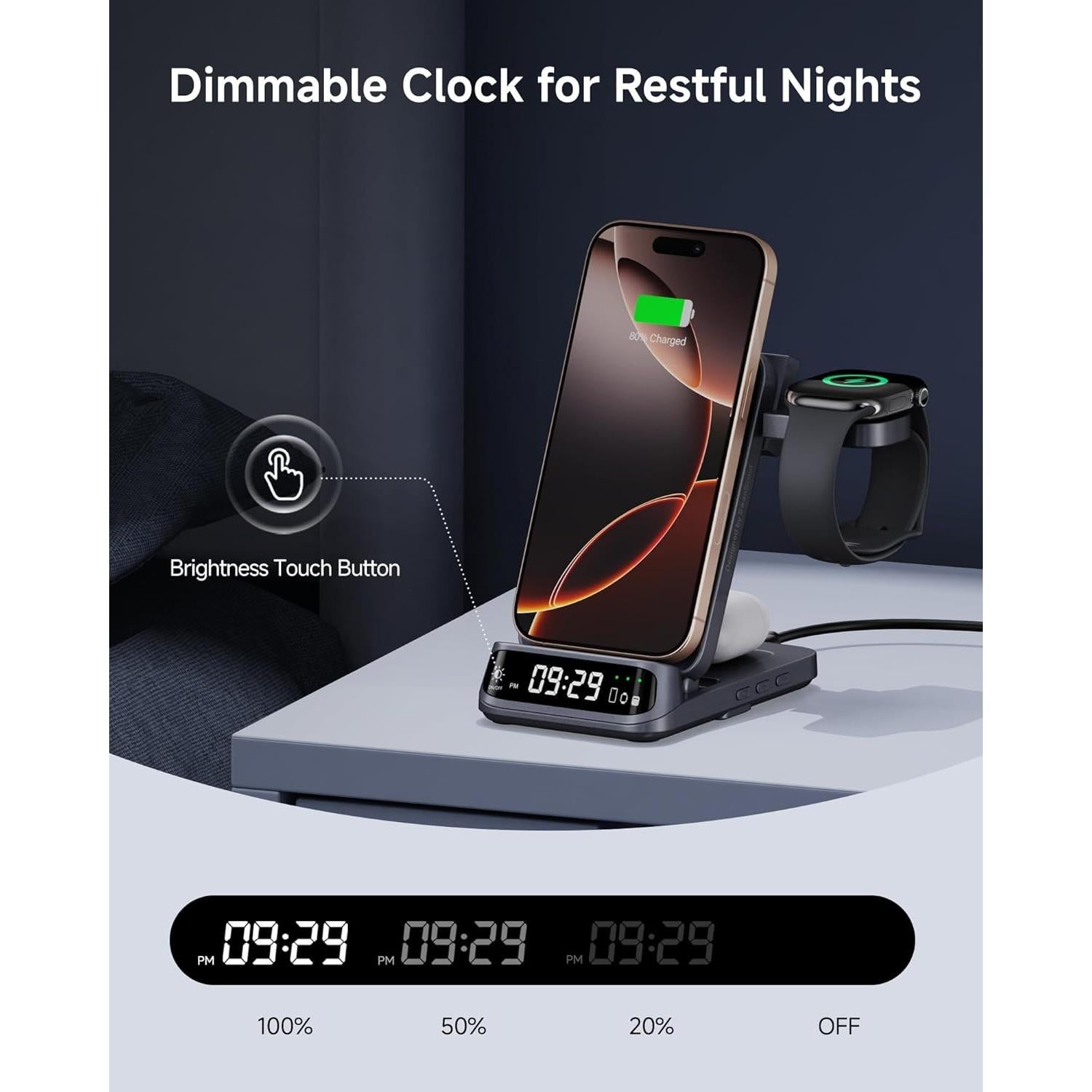 Cargador Inalámbrico 3 en 1 SwanScout para iPhone y Apple Watch