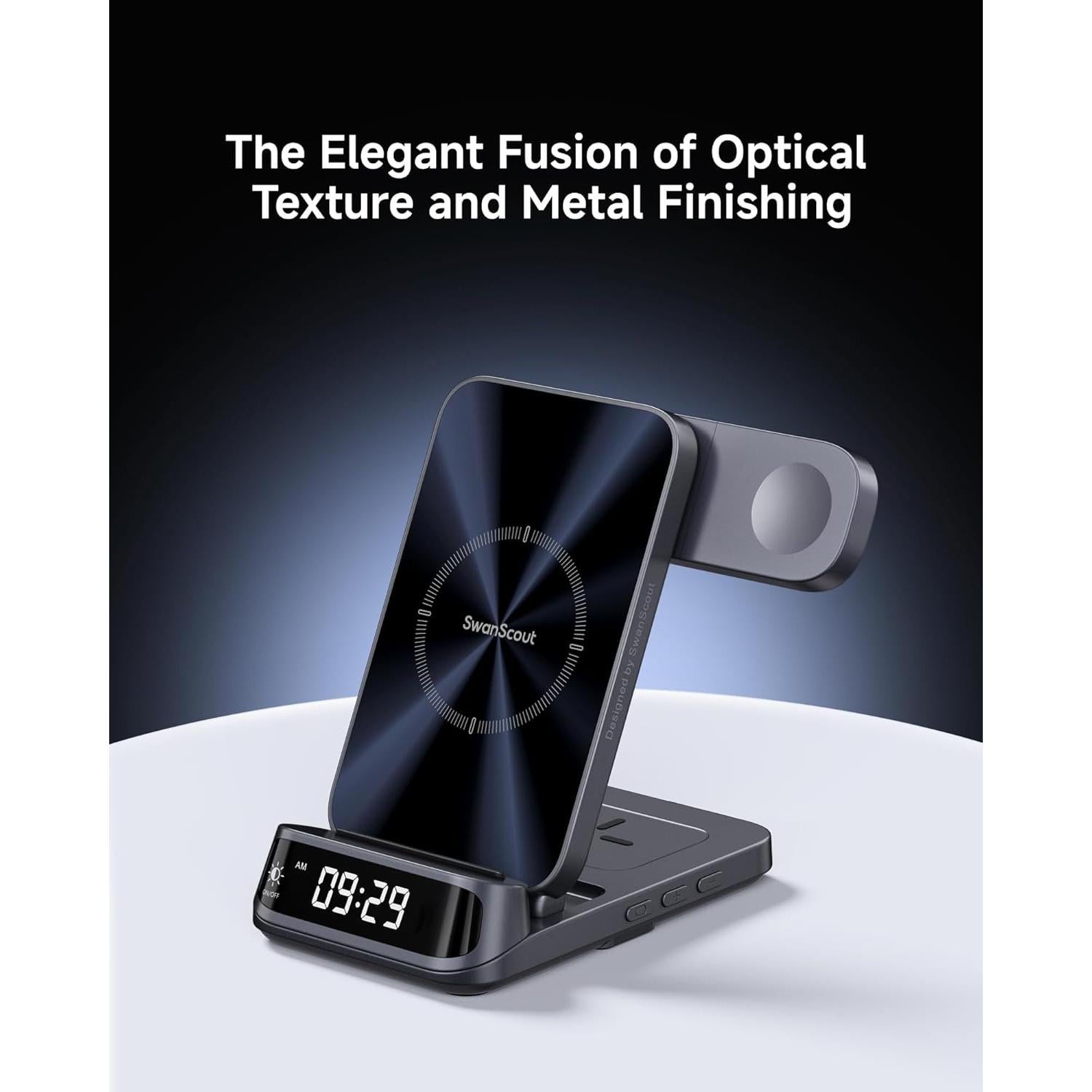 Cargador Inalámbrico 3 en 1 SwanScout para iPhone y Apple Watch