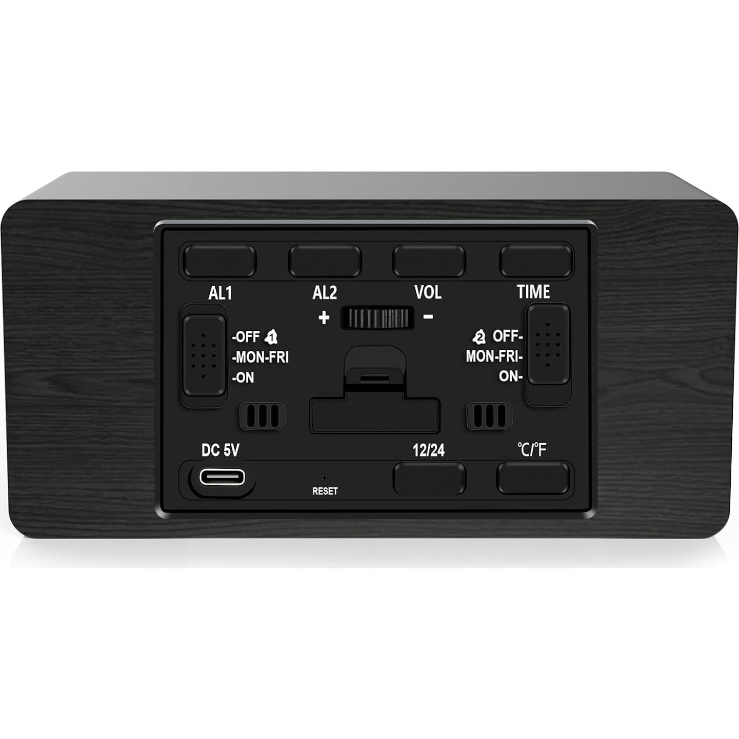 Reloj Despertador Digital de Madera MOSITO Negro con Carga Inalámbrica