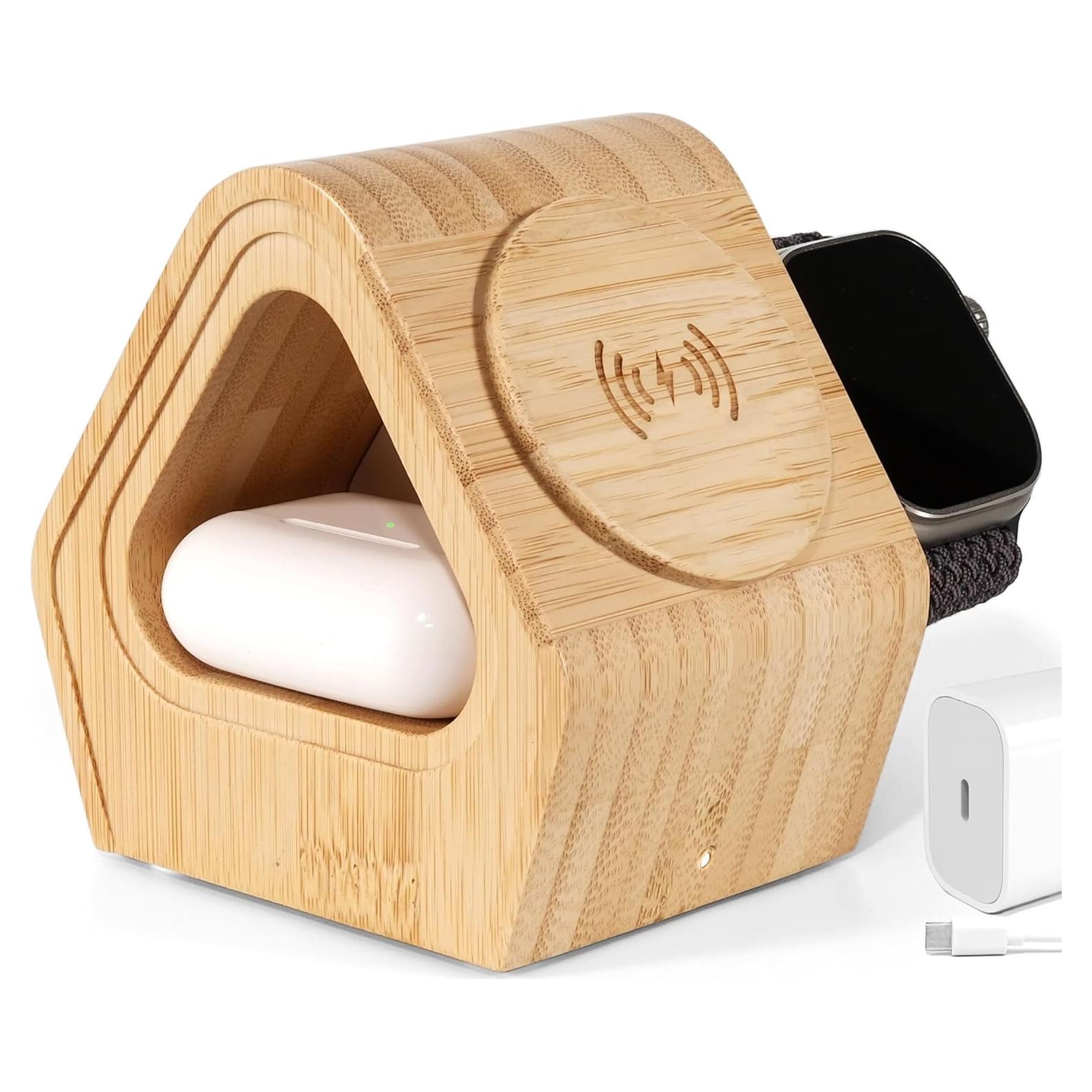 Estación de Carga Inalámbrica 3-en-1 DYEWEAVE de Bambú