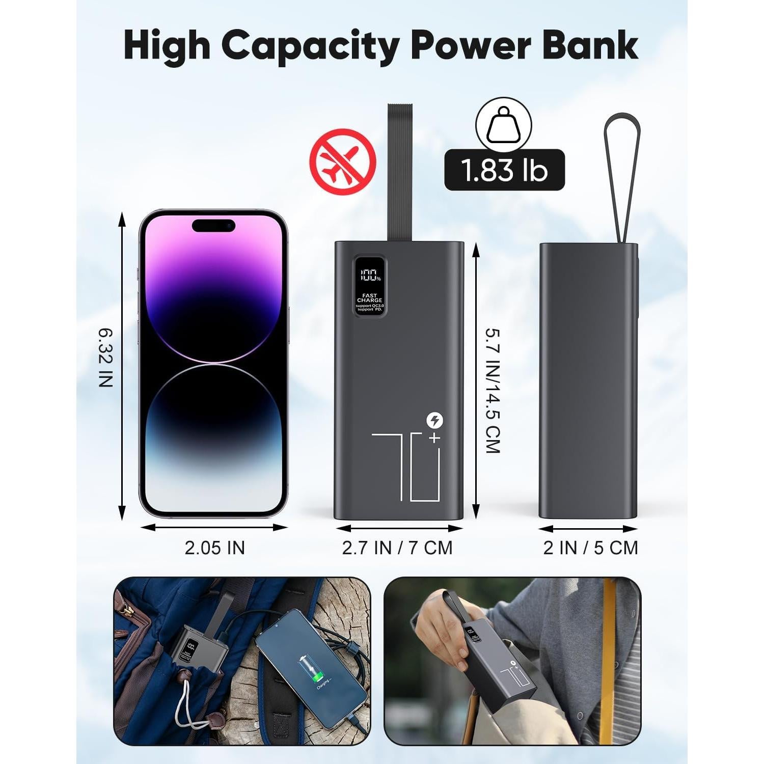 Cargador Portátil Liahomco 70000mAh Carga Rápida 30W USB-C