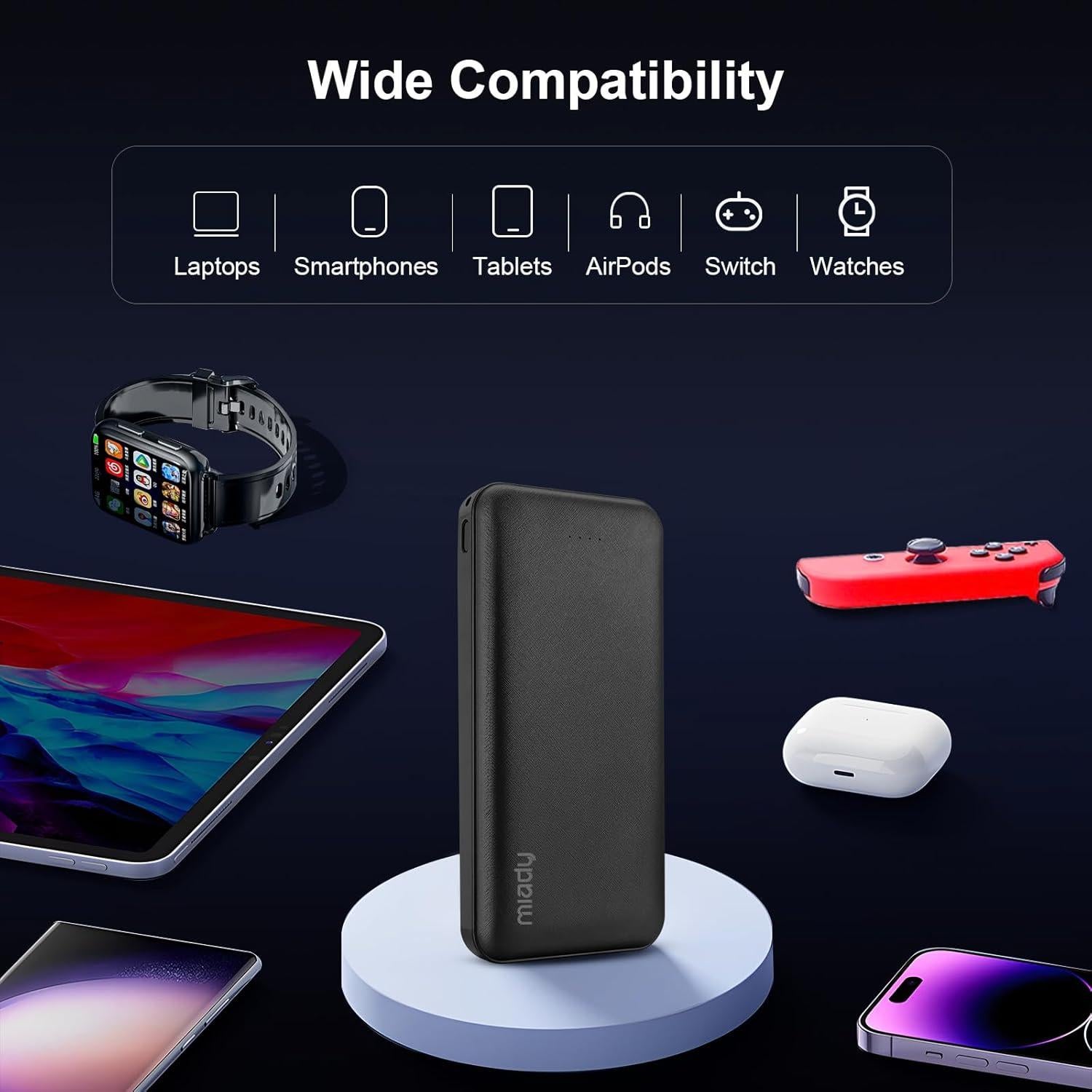 Cargador Portátil Miady 10000mAh 22.5W Carga Rápida Doble USB