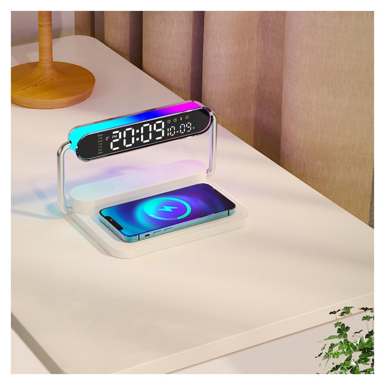 Cargador Inalámbrico Multifuncional OTXKOO M5 4-en-1 con Altavoz y Reloj