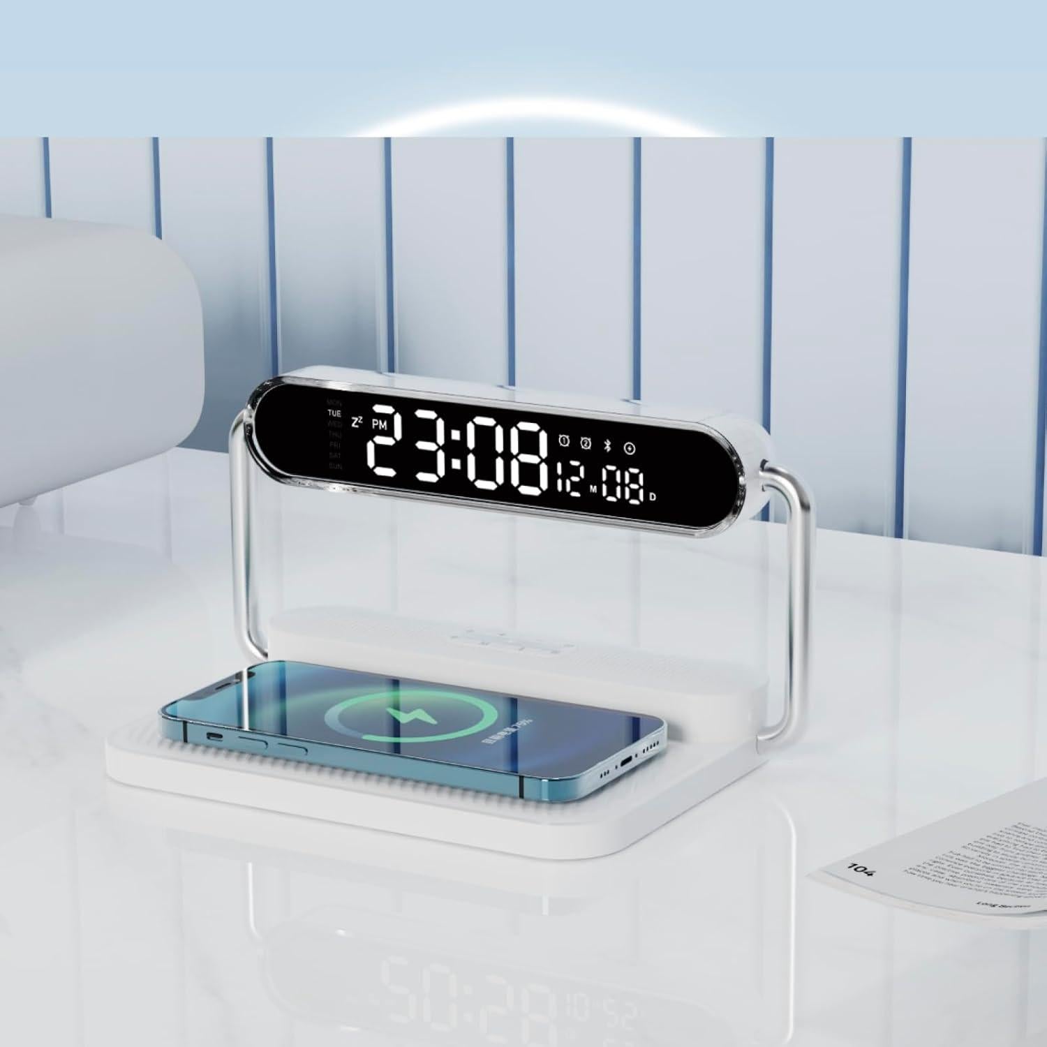 Cargador Inalámbrico Multifuncional OTXKOO M5 4-en-1 con Altavoz y Reloj