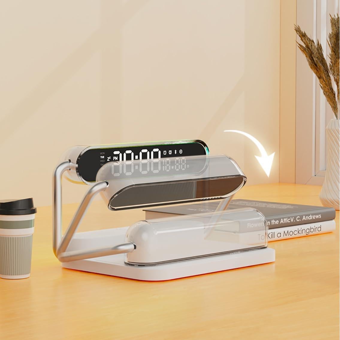 Cargador Inalámbrico Multifuncional OTXKOO M5 4-en-1 con Altavoz y Reloj