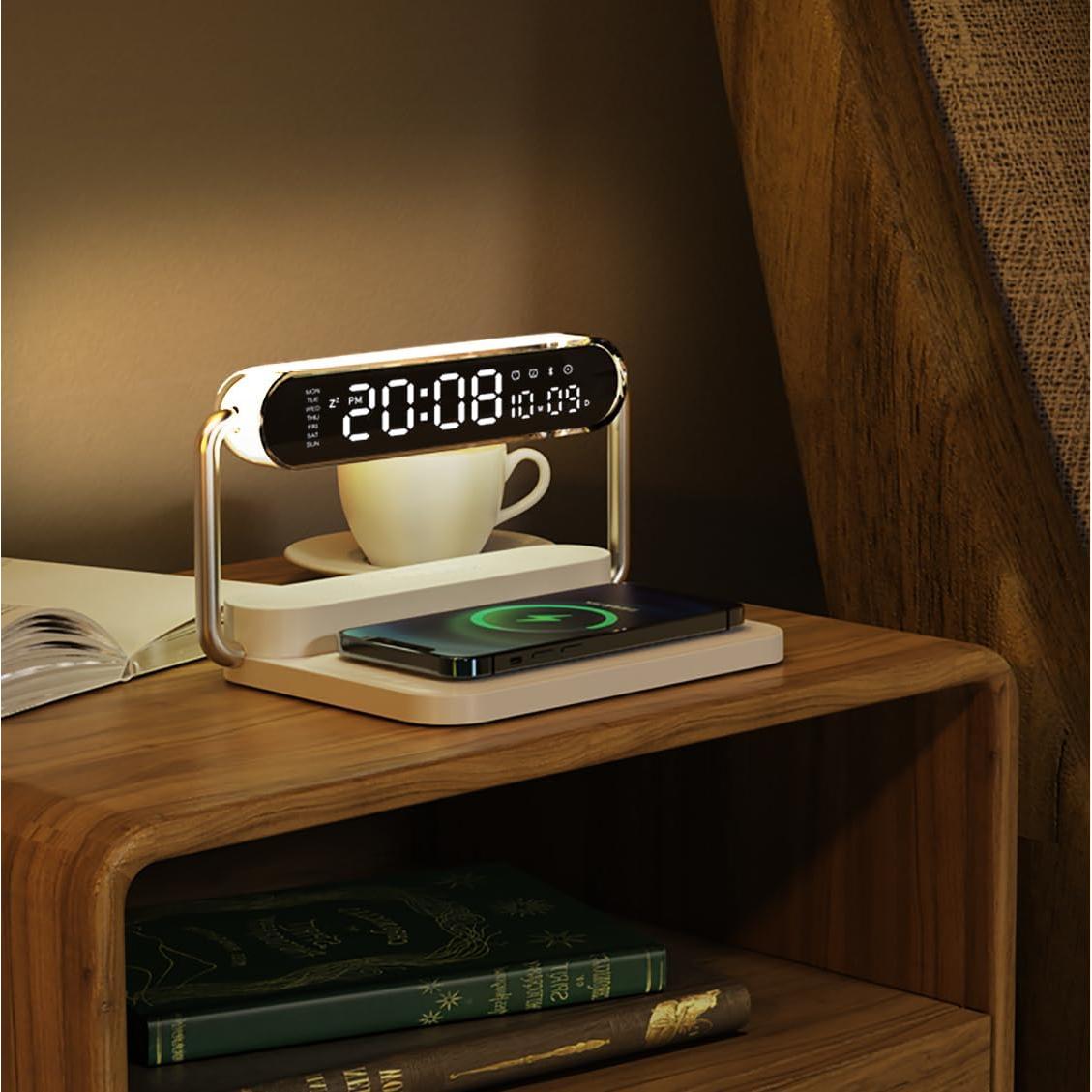 Cargador Inalámbrico Multifuncional OTXKOO M5 4-en-1 con Altavoz y Reloj