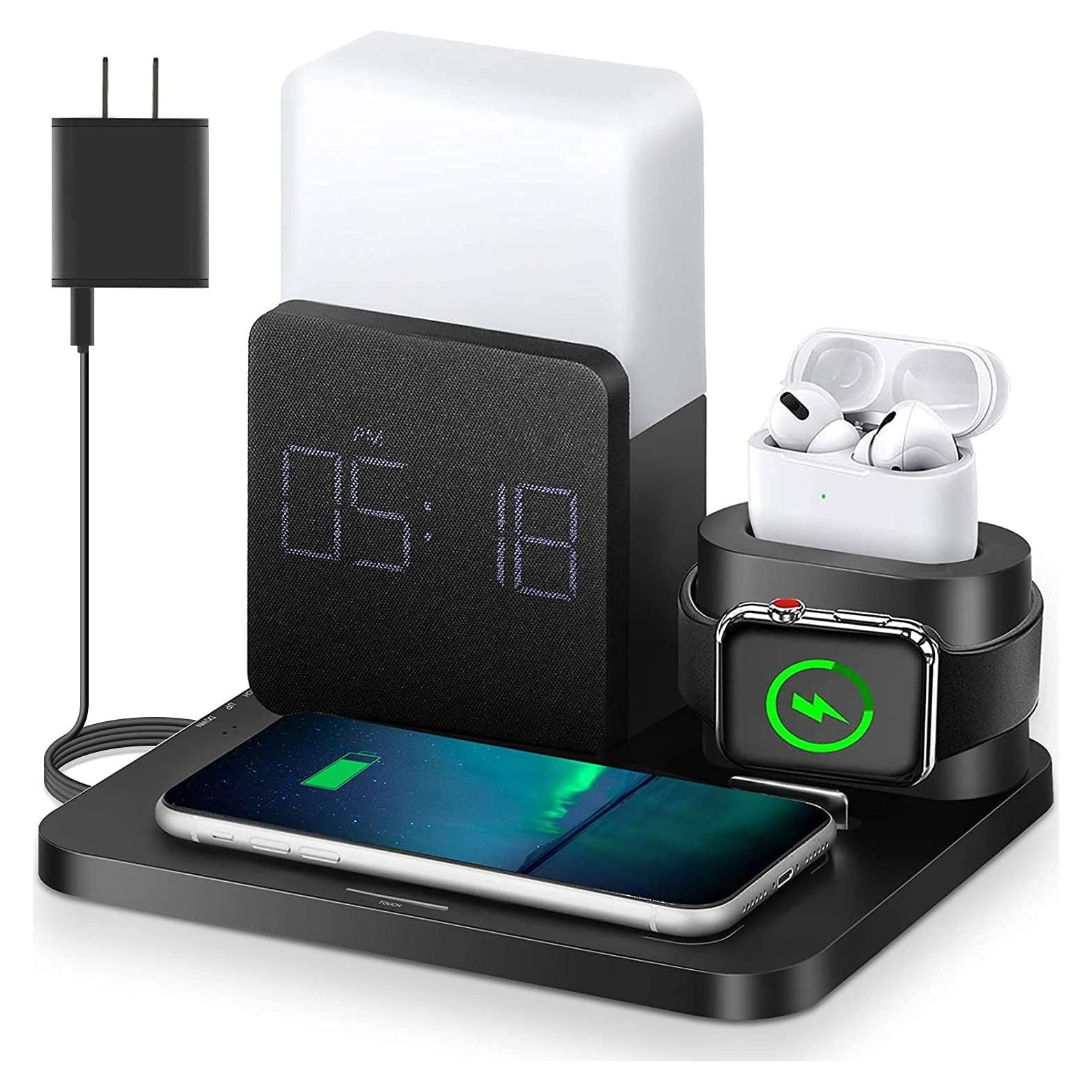 Cargador Inalámbrico LAVONE 3 en 1 con Reloj y Luz Nocturna