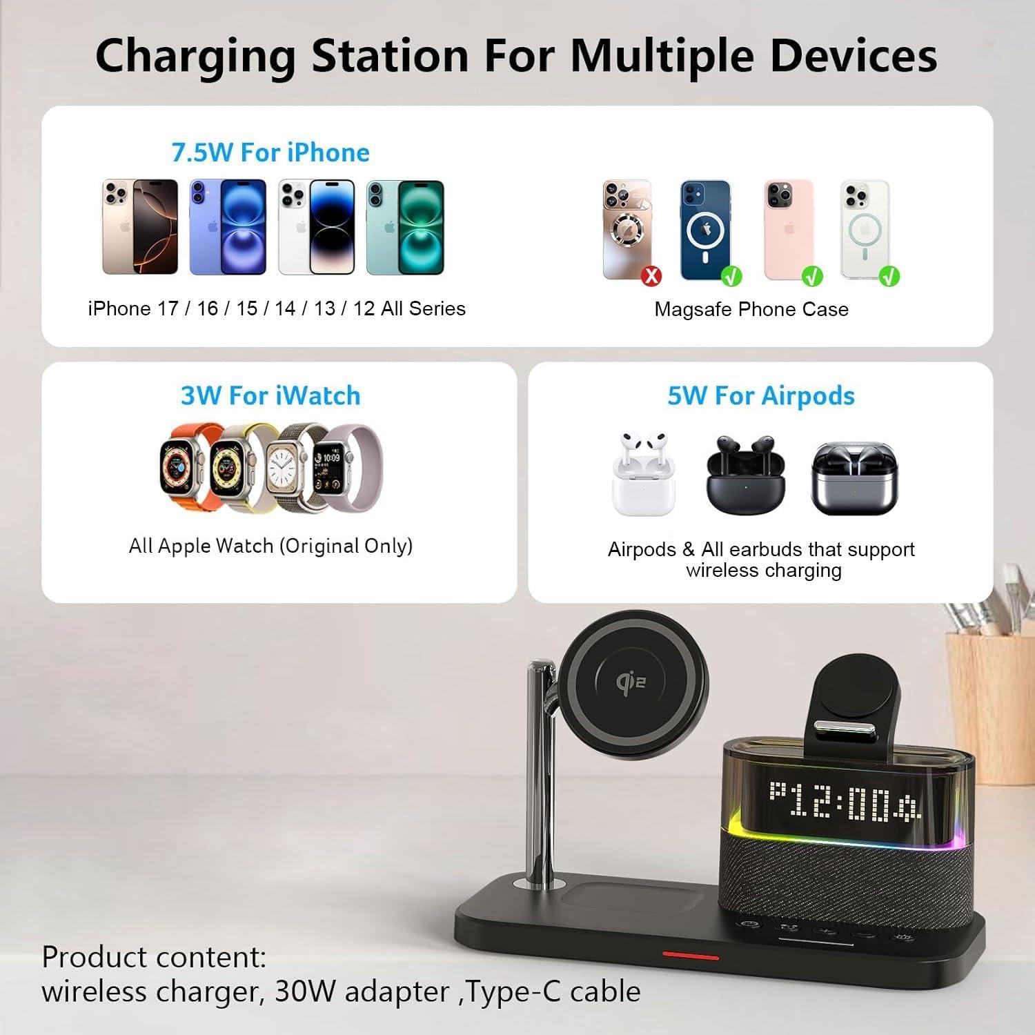 Estación de Carga Inalámbrica 5 en 1 BLKE con Reloj